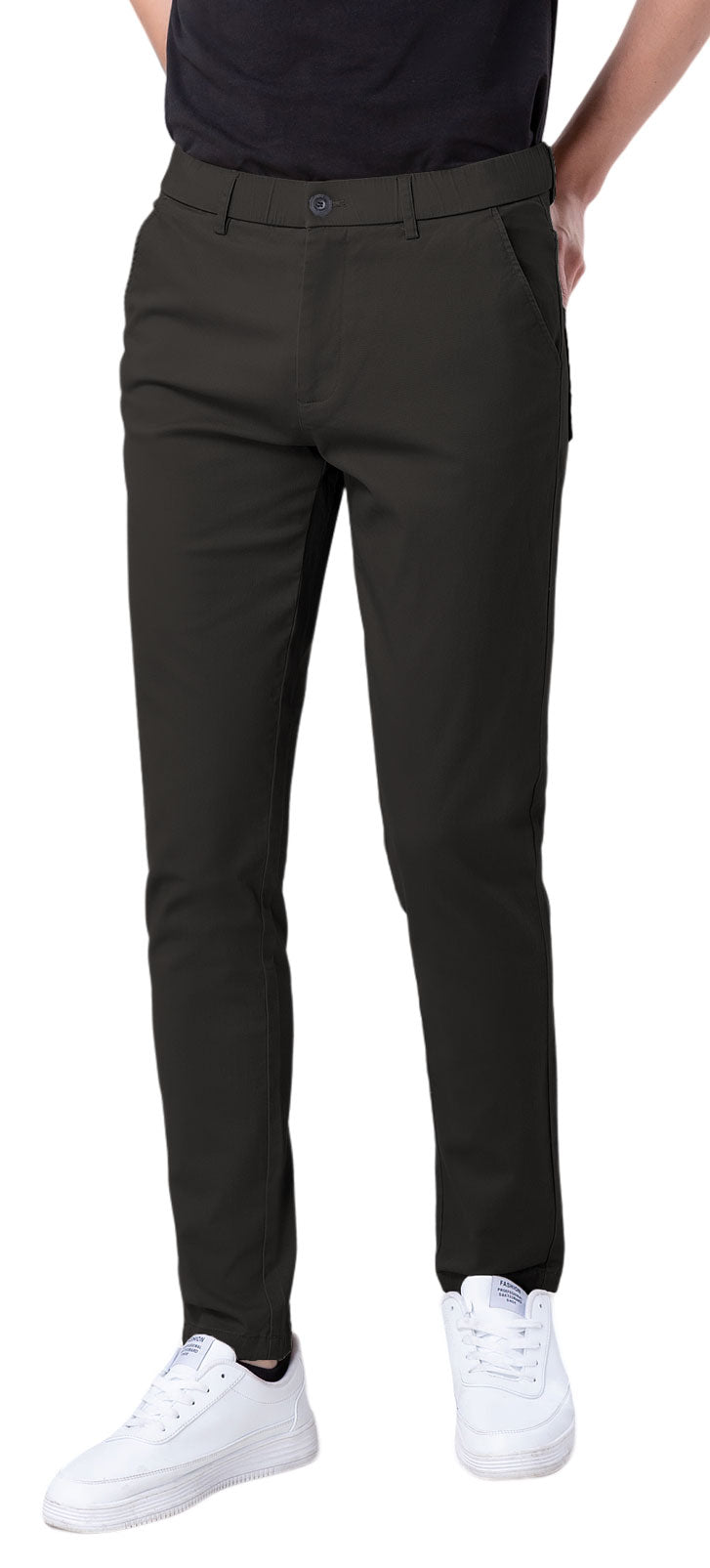 Plaid&Plain Men's Charcoal Skinny Chinos | Slacks Tapered Trousers Suit Pants