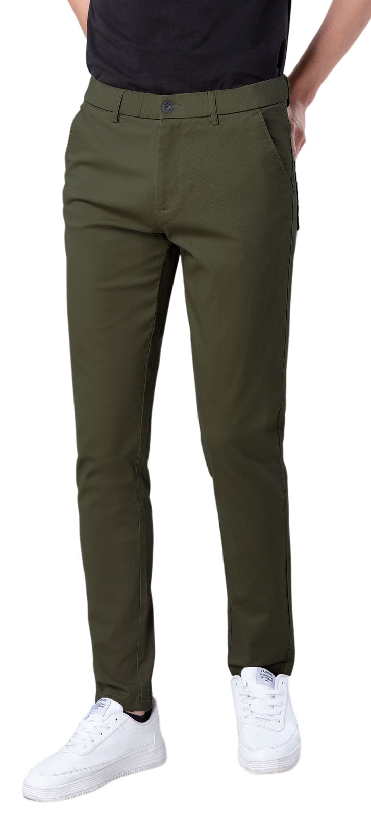 Plaid&Plain Men's Olive Skinny Chinos | Slacks Tapered Trousers Suit Pants