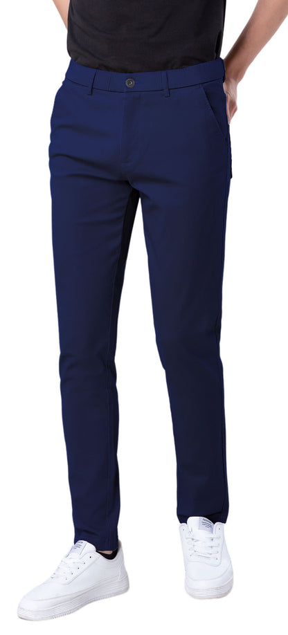 Plaid&Plain Men's Navy Blue Skinny Chinos | Slacks Tapered Trousers Suit Pants
