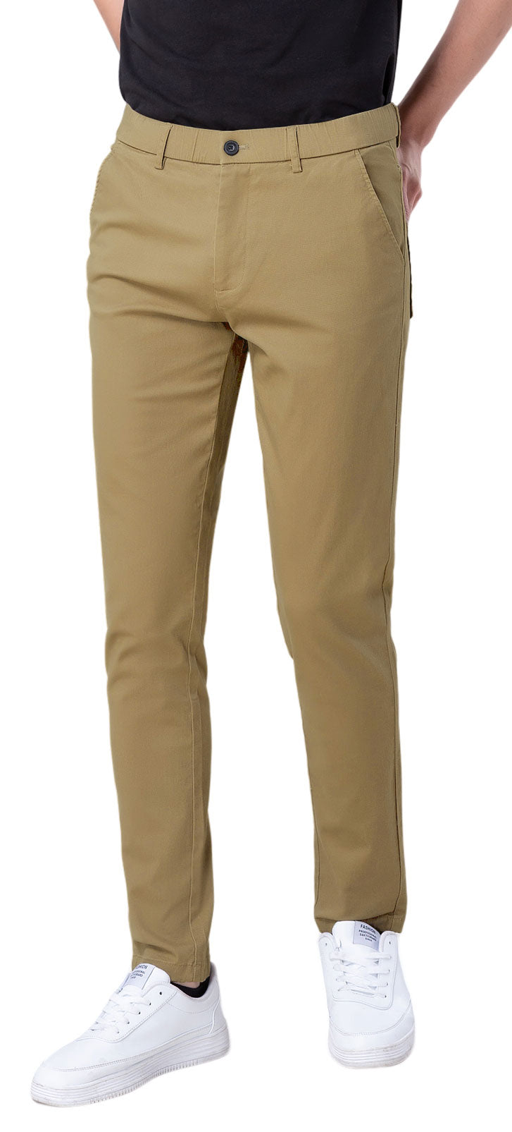 Plaid&Plain Men's British Khaki Skinny Chinos | Slacks Tapered Trousers Suit Pants