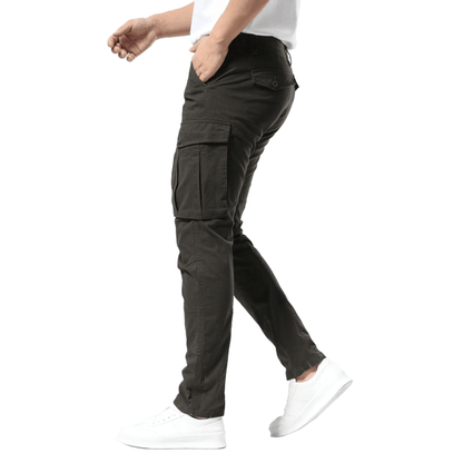 Plaid&Plain Men's Charcoal Slim Fit Cargo Pants | Tactical Utility with Articulated Knees | Outdoor Hiking & Workwear - Plaid&Plain-C804-Charcoal-28X28