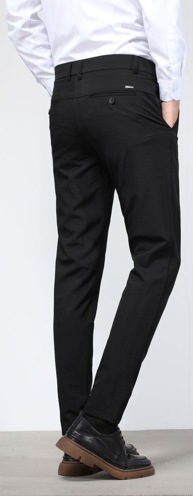 Plaid&Plain Men's Black Slim Fit Dress Pants | 4-Way Flex Stretch Suit Pants