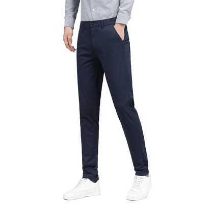 Plaid&Plain Men's Navy Blue Skinny Chinos | Slacks Tapered Trousers Suit Pants - Plaid&Plain-819-Navy Blue-27X28