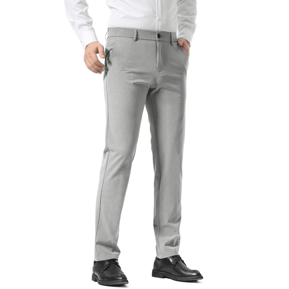 Plaid&Plain Light Heather Grey Men’s Slim - Fit Dress Pants | Stretch Dress Pants - Plaid&Plain-8101-Light Heather Grey-27X28