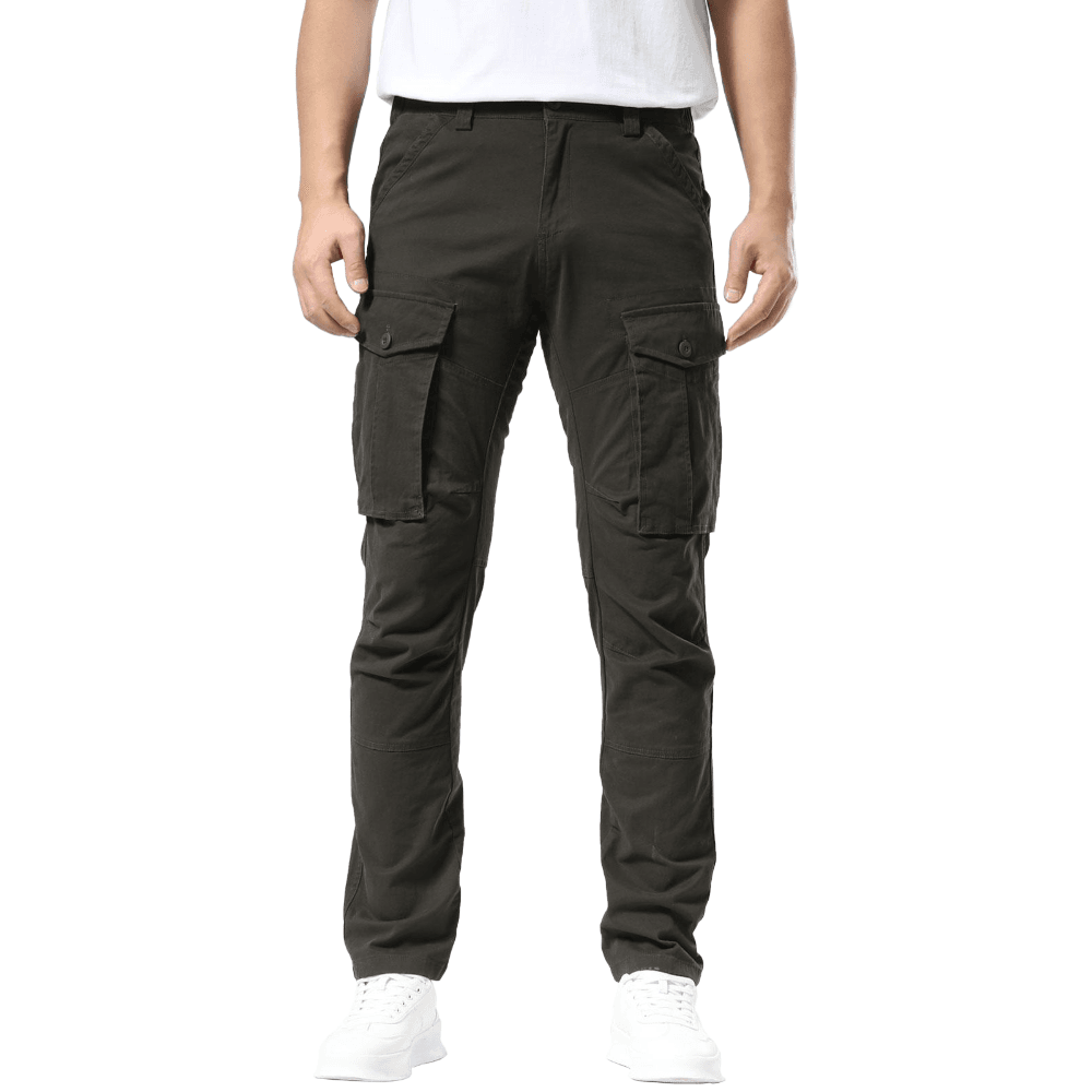 Plaid&Plain Men's Charcoal Slim Fit Cargo Pants | Tactical Utility with Articulated Knees | Outdoor Hiking & Workwear - Plaid&Plain-C804-Charcoal-28X28