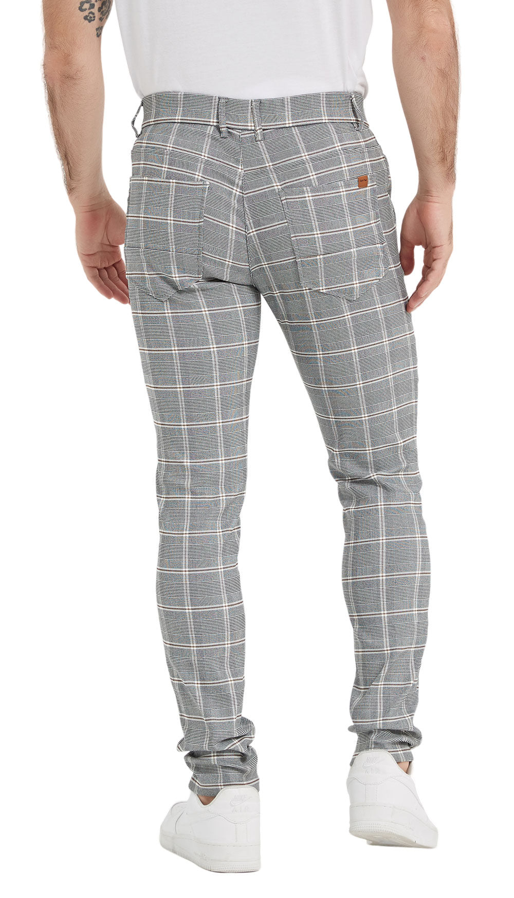 Plaid&Plain Grey Plaid Patterned Skinny Men's Chinos | Slacks Tapered Trousers