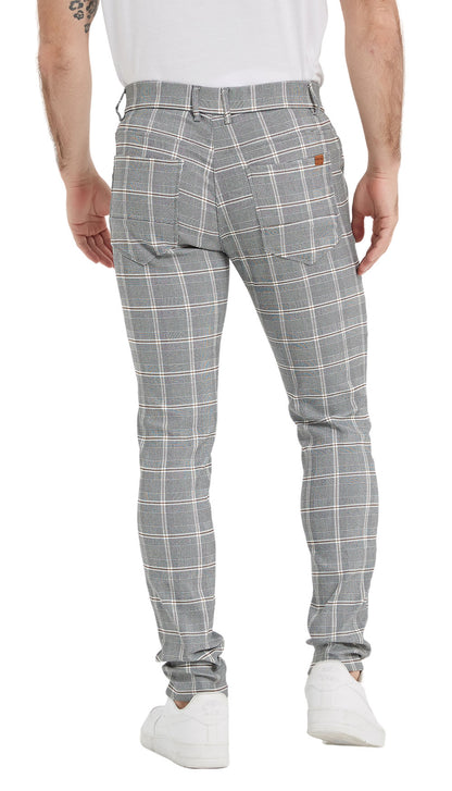 Plaid&Plain Grey Plaid Patterned Skinny Men's Chinos | Slacks Tapered Trousers