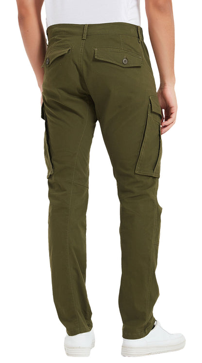 Plaid&Plain Men's Olive Slim Fit Cargo Pants | Tactical Utility with Articulated Knees | Outdoor Hiking & Workwear