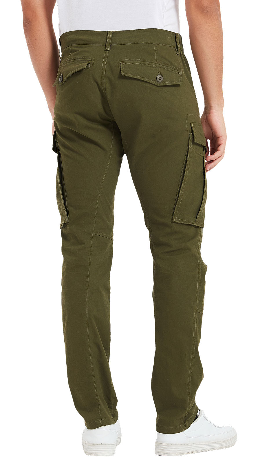 Plaid&Plain Men's Olive Slim Fit Cargo Pants | Tactical Utility with Articulated Knees | Outdoor Hiking & Workwear