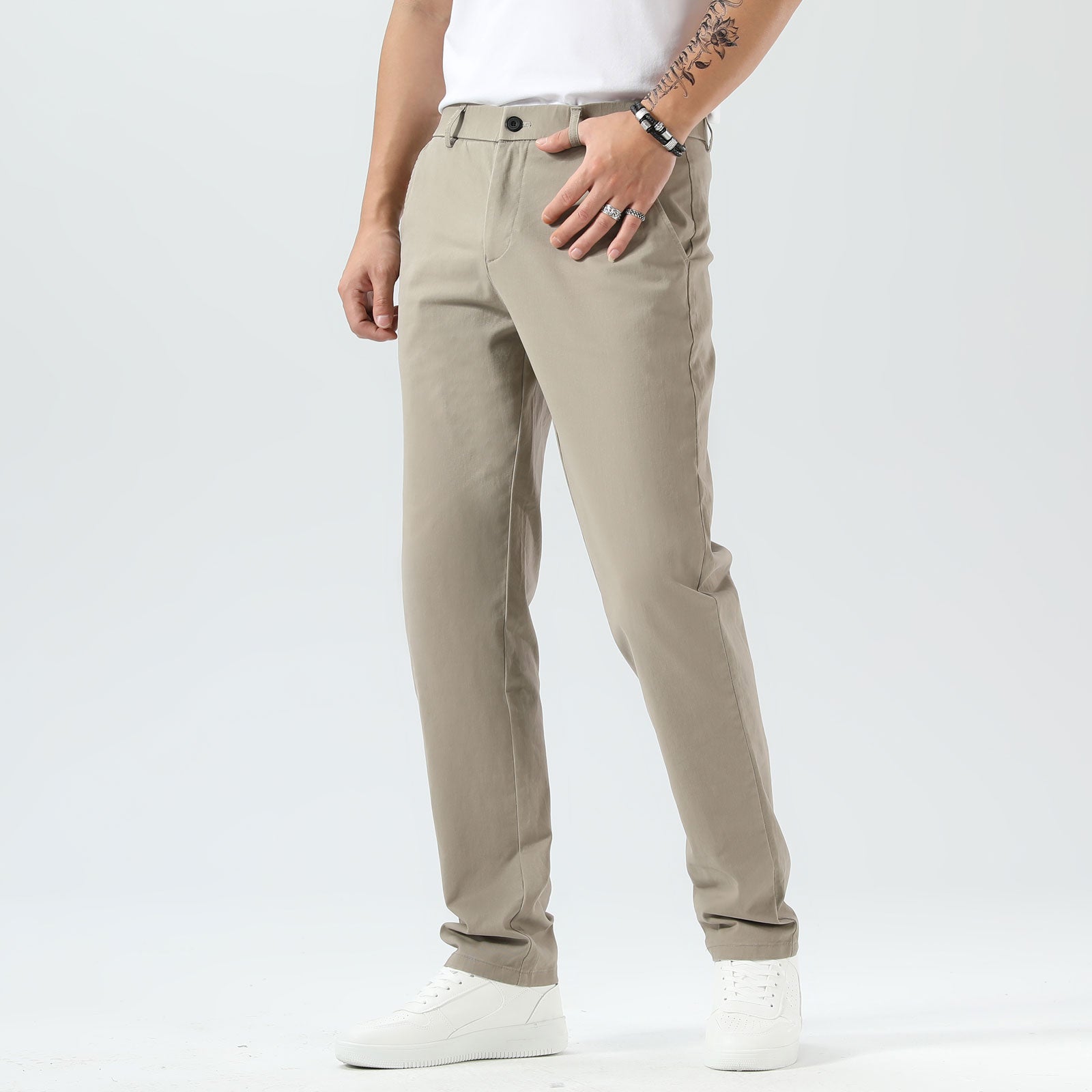 Plaid&Plain Taupe Men’s Slim Fit Chinos | Men’s Tapered Chino Pants
