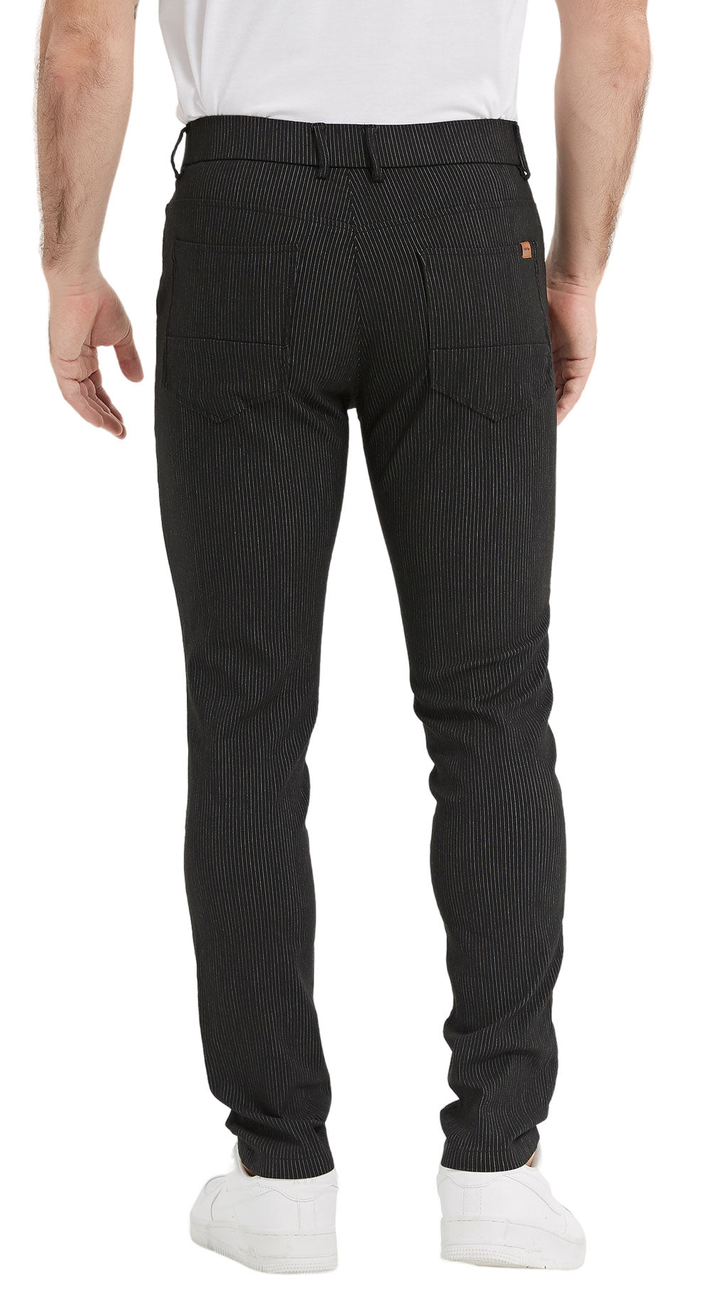 Plaid&Plain Black Strip Skinny Men's Chinos | Slacks Tapered Trousers