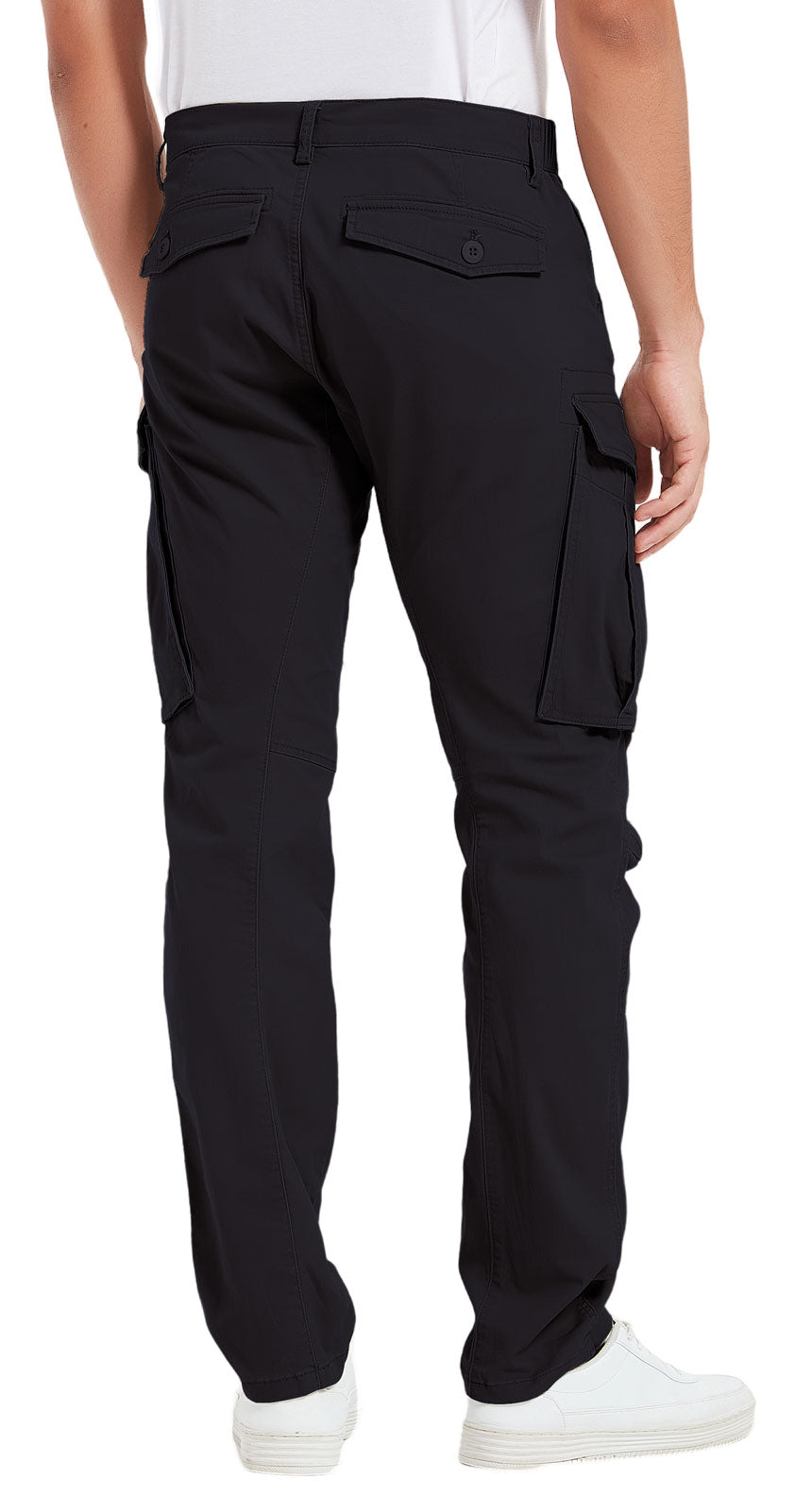 Plaid&Plain Men's Black Slim Fit Cargo Pants | Tactical Utility with Articulated Knees | Outdoor Hiking & Workwear