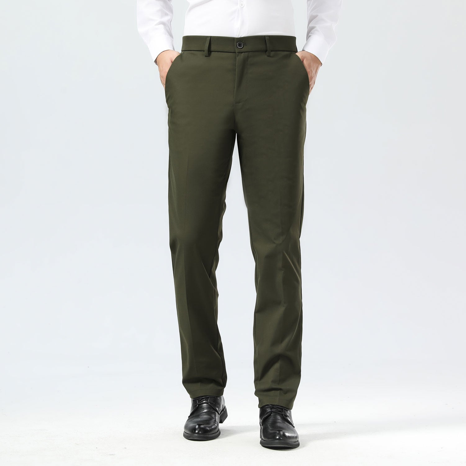 Plaid&Plain Olive Men's Dress Pants | Slim Fit Stretch Comfy Dress Pants