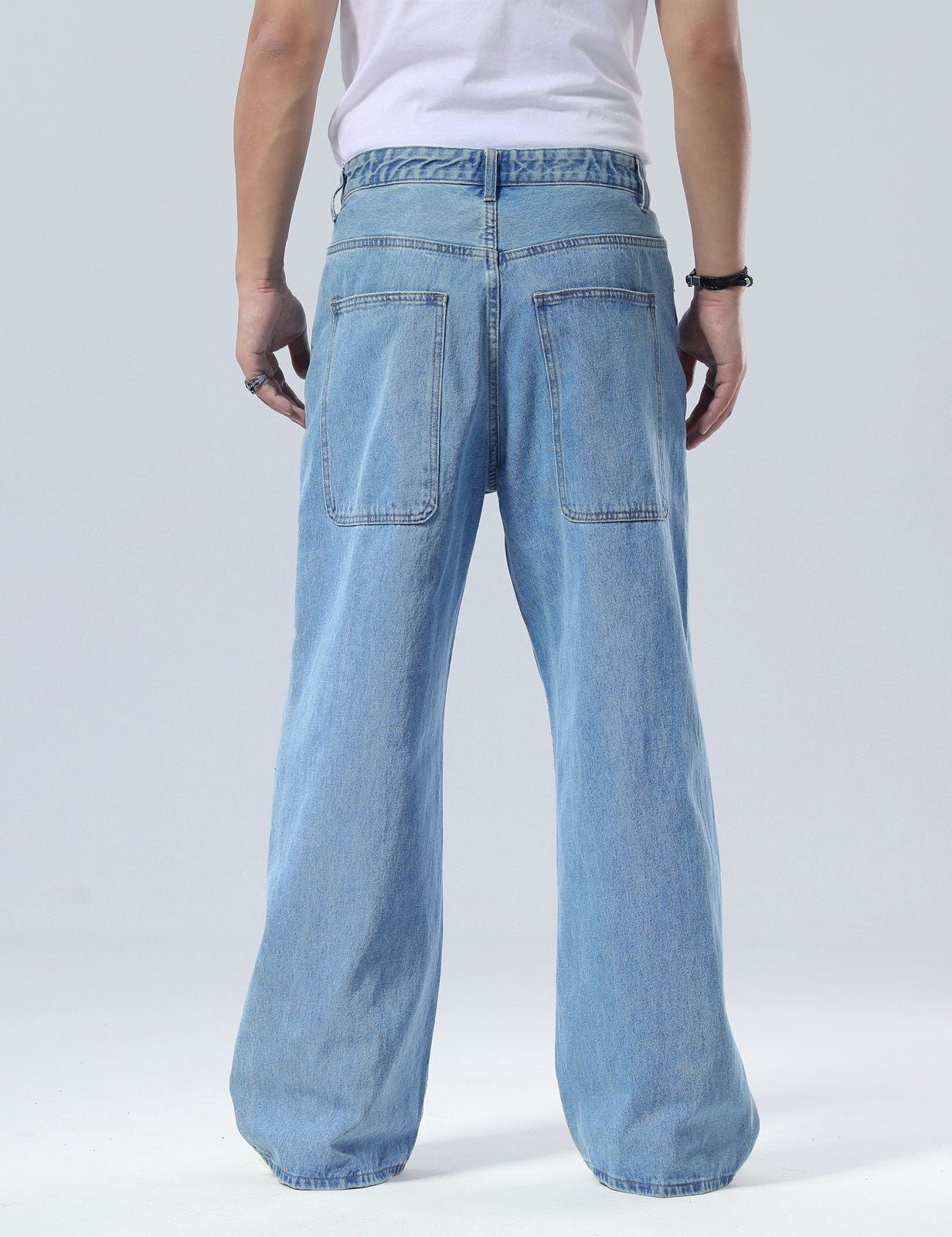 Plaid&Plain Men's Antique Baggy Jeans |  Wide Leg Denim Pants for Hip Hop & Skateboarding