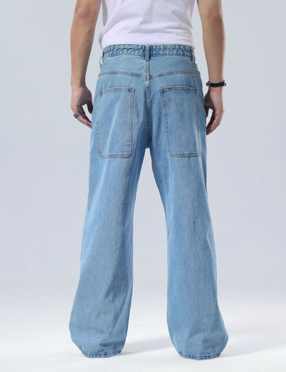 Plaid&Plain Men's Antique Baggy Jeans |  Wide Leg Denim Pants for Hip Hop & Skateboarding