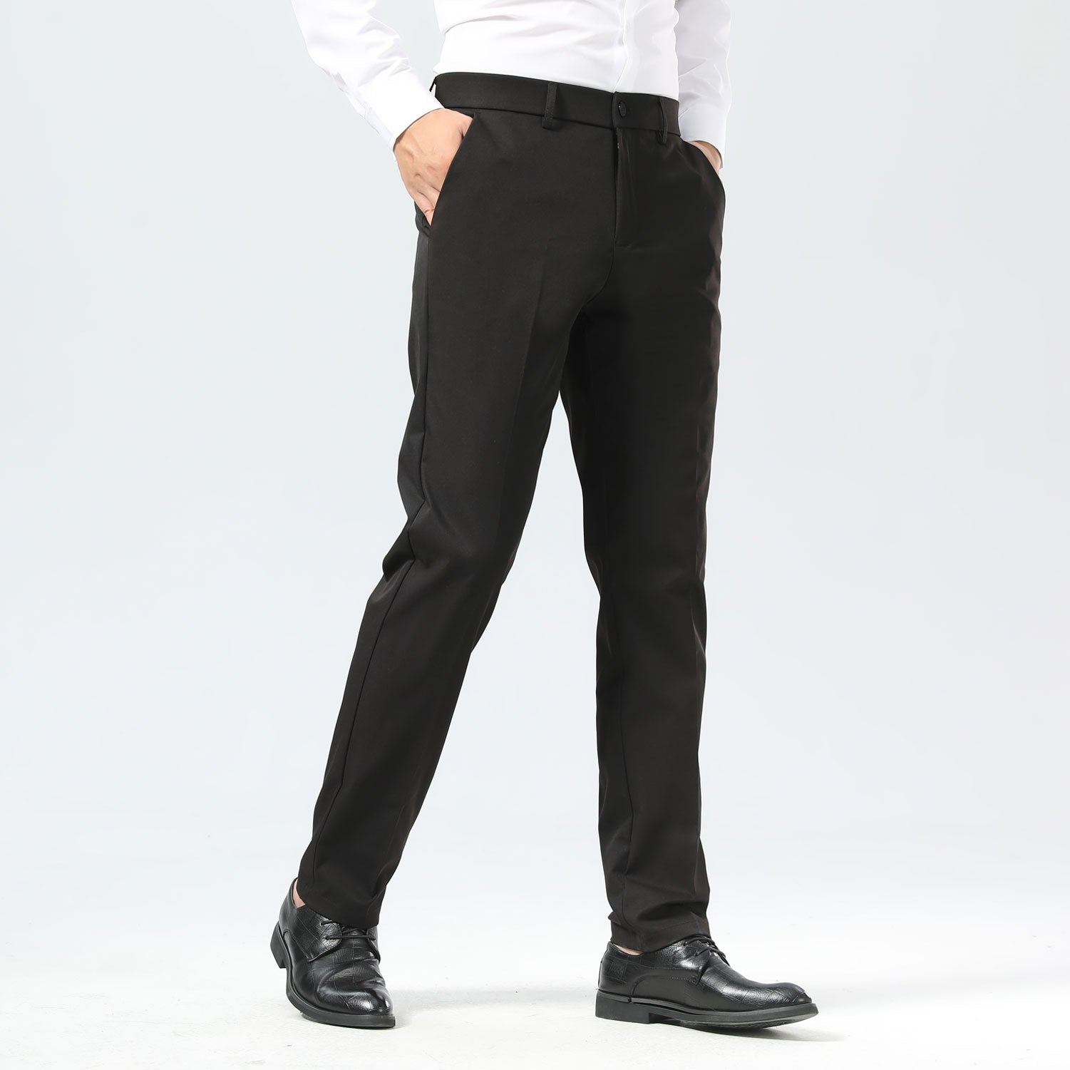 Plaid&Plain Black Men's Dress Pants | Slim Fit Stretch Comfy Dress Pants
