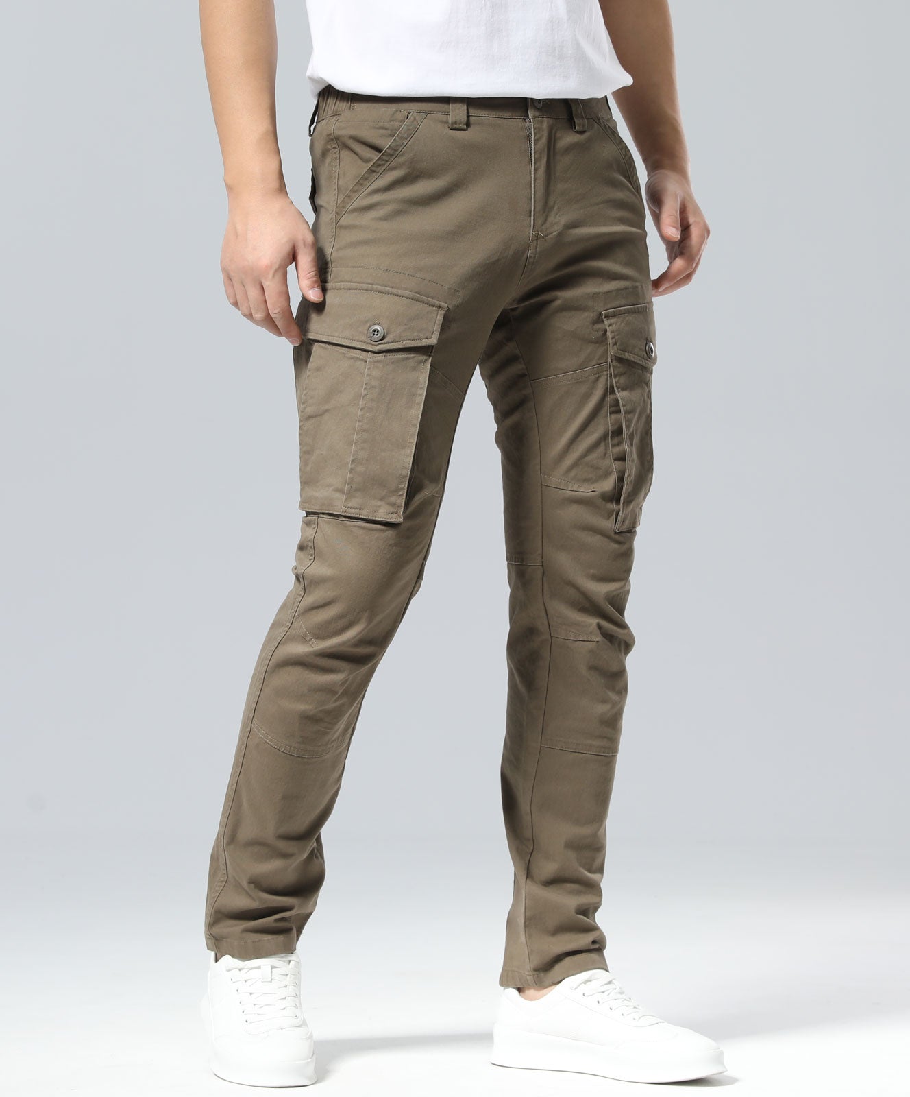 Plaid&Plain Men's Burly Wood Slim Fit Cargo Pants | Tactical Utility with Articulated Knees | Outdoor Hiking & Workwear