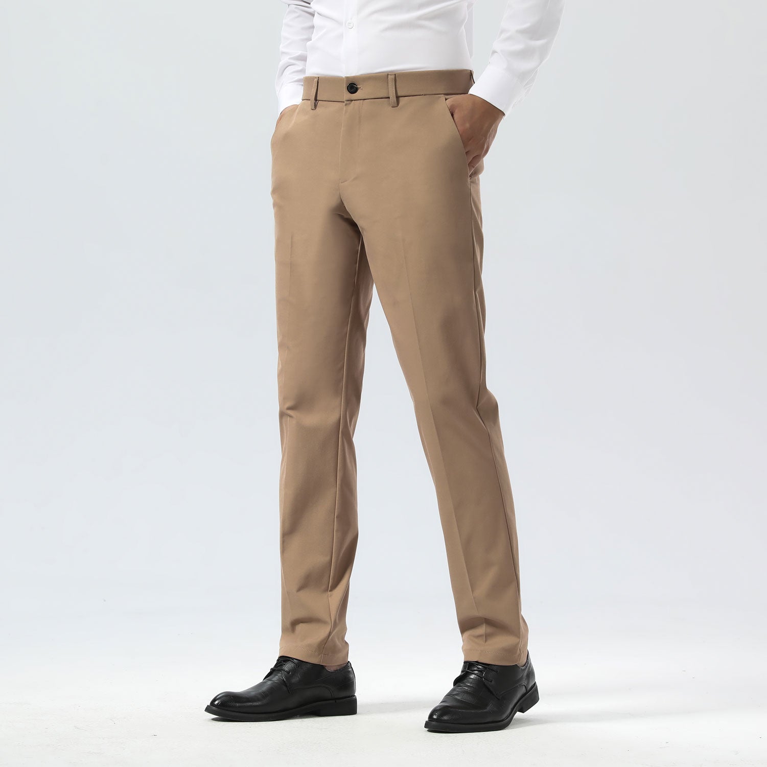 Plaid&Plain Khaki Men's Dress Pants | Slim Fit Stretch Comfy Dress Pants