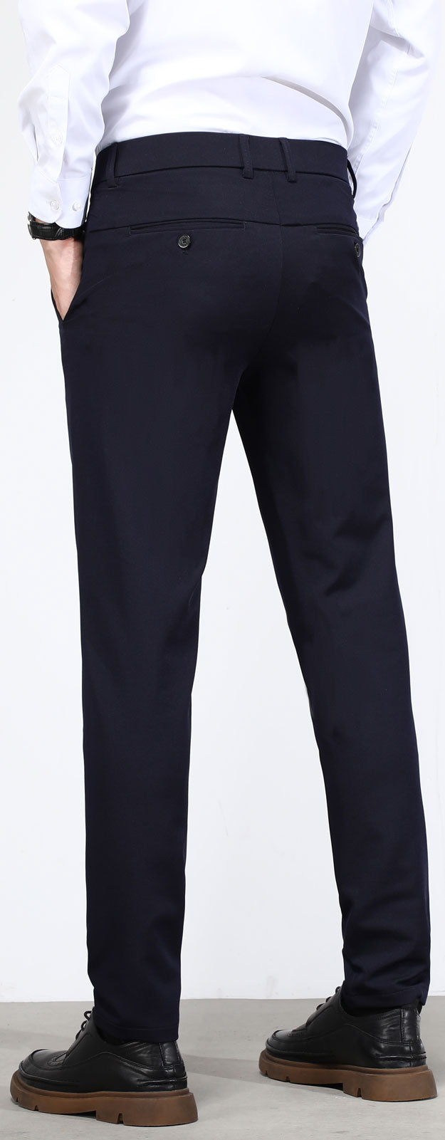 Plaid&Plain Men's Navy Blue Slim Fit Dress Pants | 4-Way Flex Stretch Suit Pants