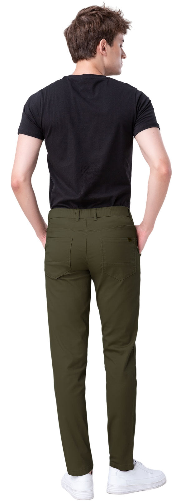 Plaid&Plain Men's Olive Skinny Chinos | Slacks Tapered Trousers Suit Pants