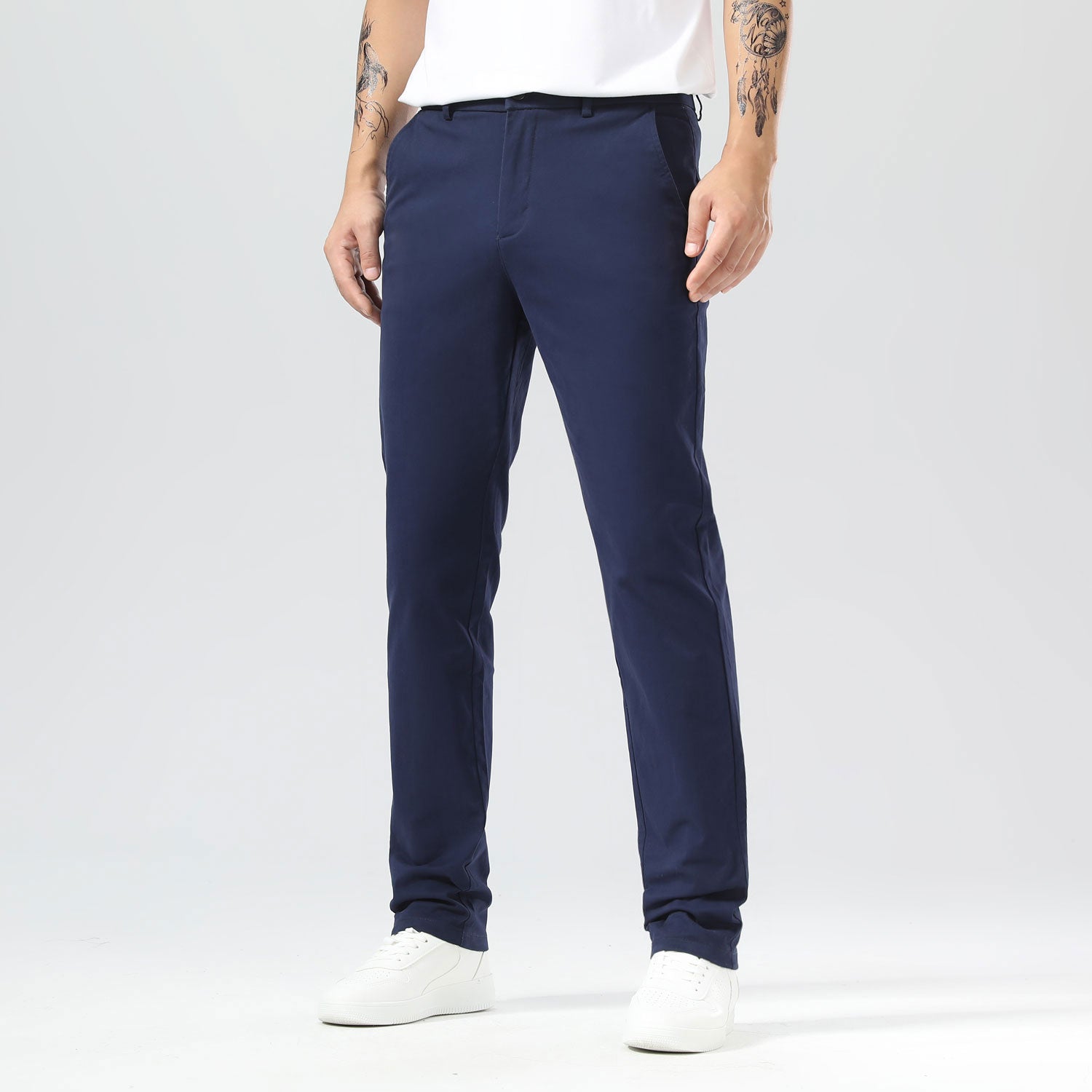 Plaid&Plain Navy Blue Men’s Slim - Fit Chinos| Men’s Tapered Chino Pants