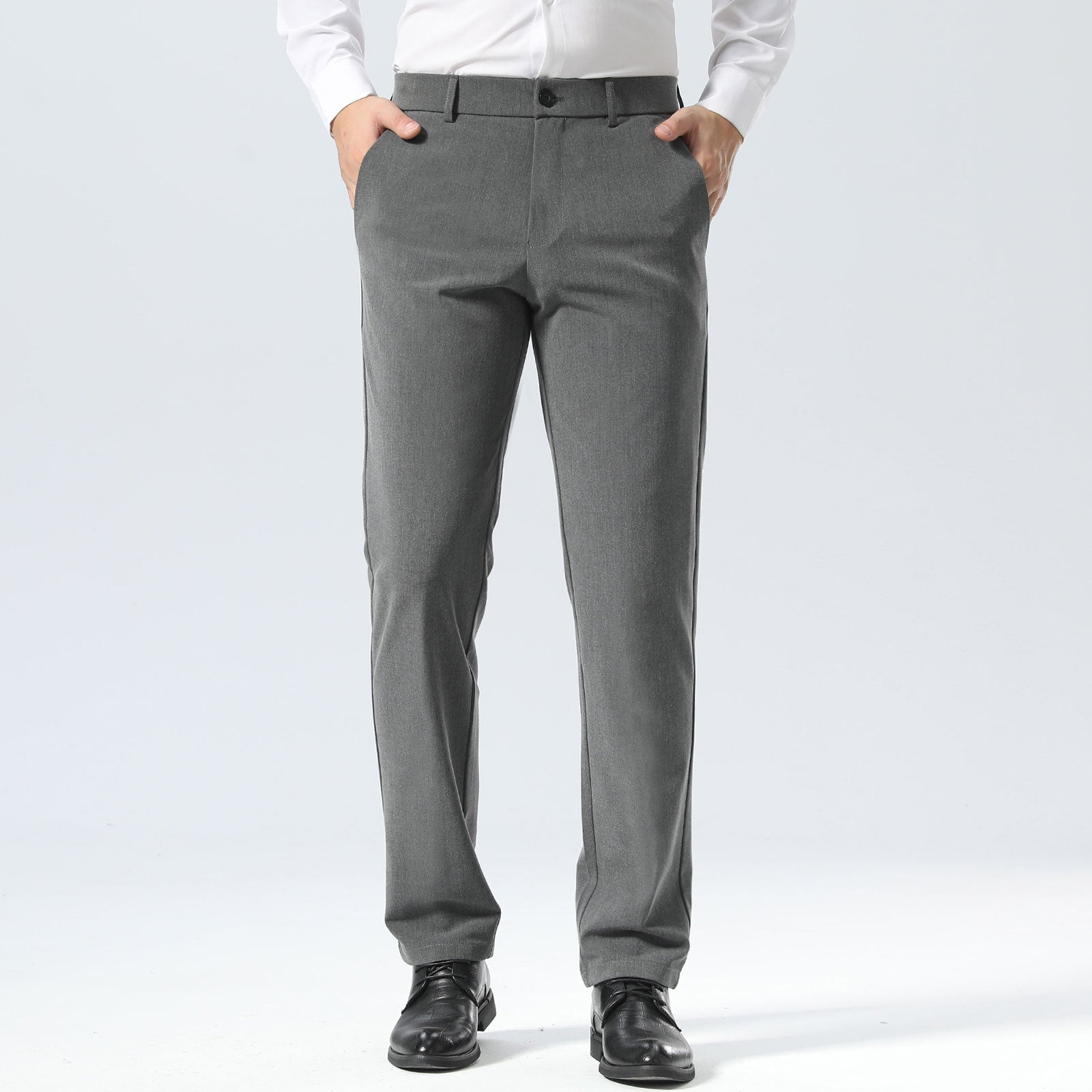 Plaid&Plain Medium Heather Grey Men’s Slim - Fit Dress Pants | Stretch Dress Pants