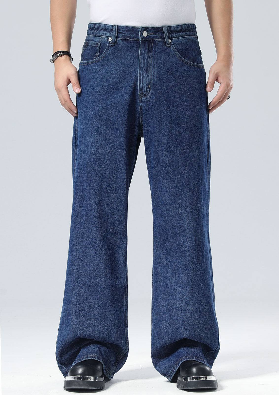 Plaid&Plain Men's Dark Stone Baggy Jeans |  Wide Leg Denim Pants for Hip Hop & Skateboarding