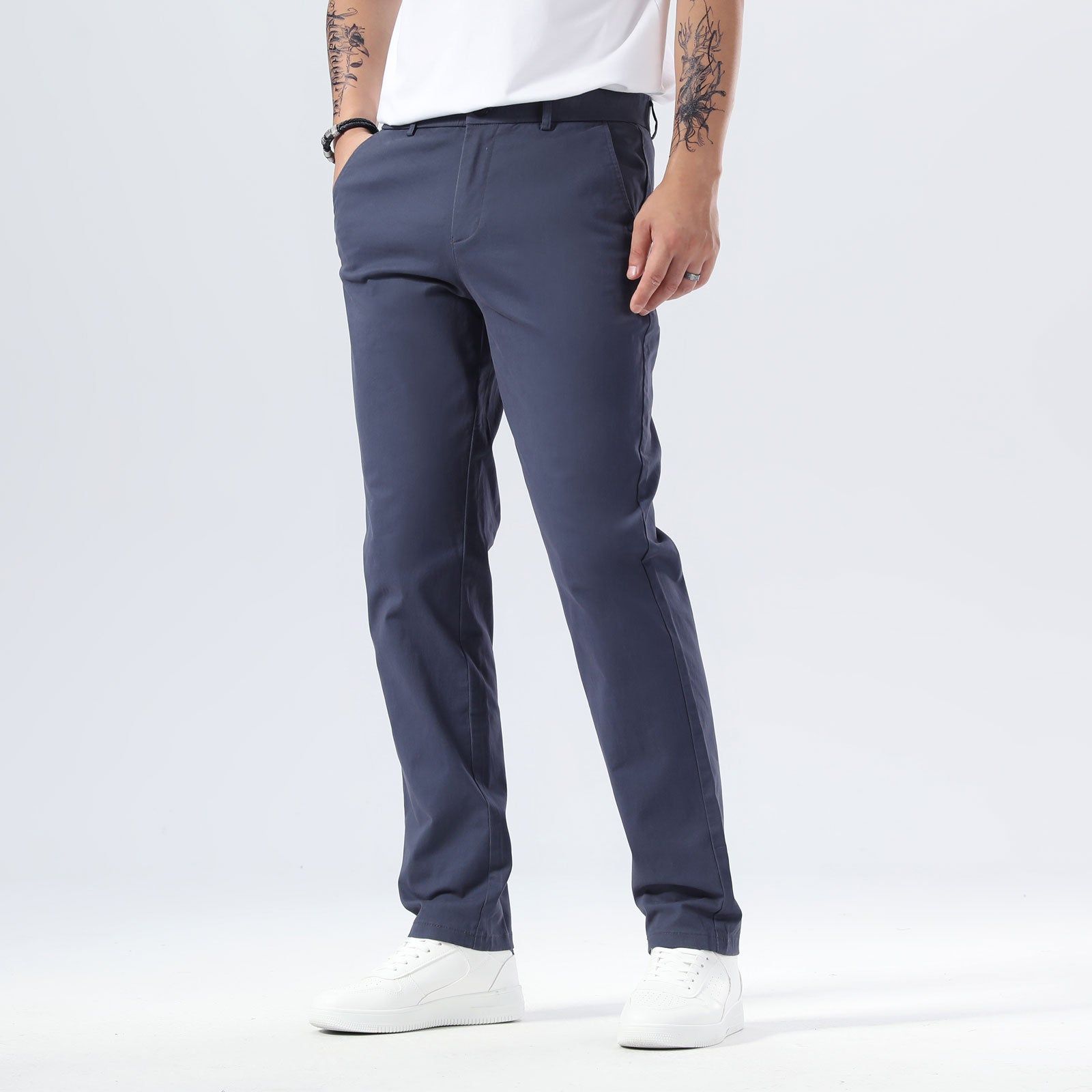 Plaid&Plain Pacific Blue Men’s Slim Fit Chinos | Men’s Tapered Chino Pants