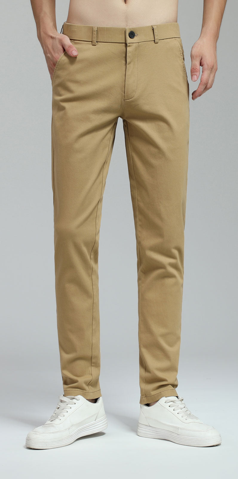 Plaid&Plain Men's British Khaki Skinny Chinos | Slacks Tapered Trousers Suit Pants