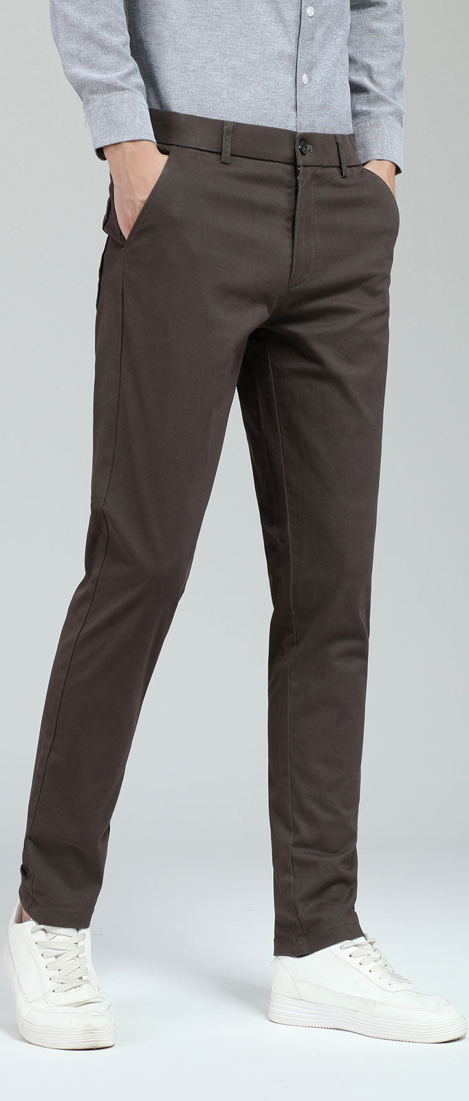 Plaid&Plain Men's Charcoal Skinny Chinos | Slacks Tapered Trousers Suit Pants
