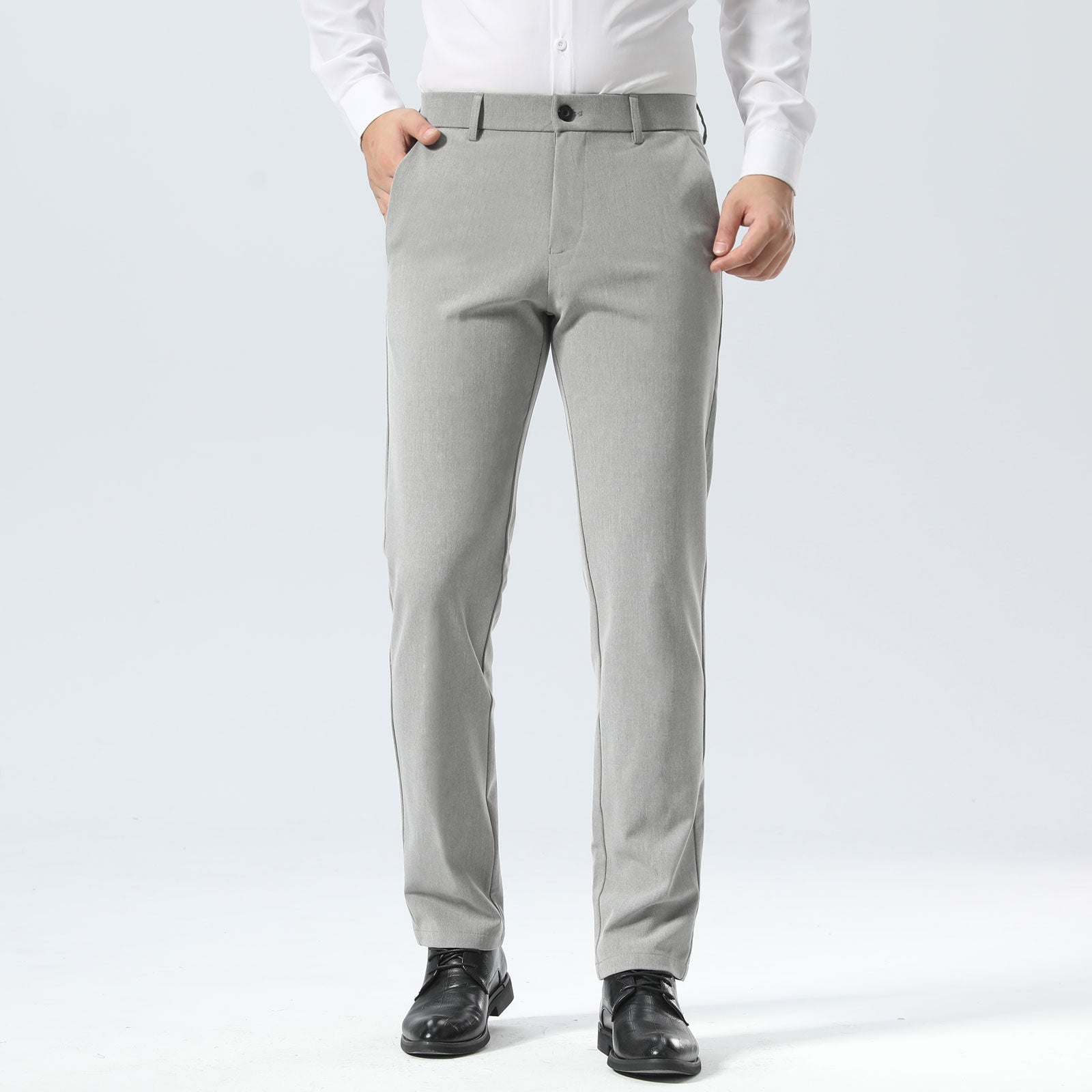 Plaid&Plain Light Heather Grey Men’s Slim - Fit Dress Pants | Stretch Dress Pants