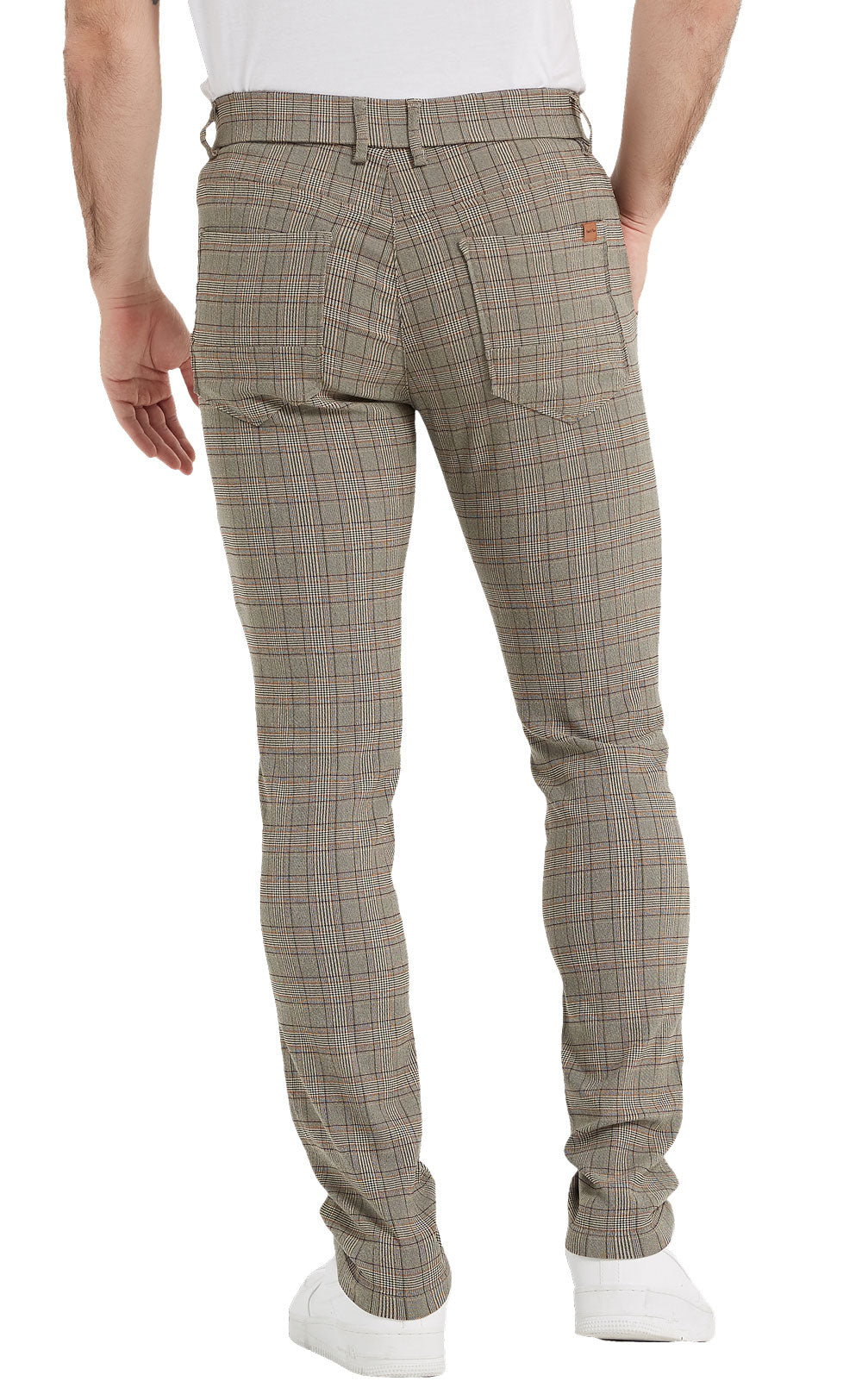 Plaid&Plain Men's Plaid Skinny Stretchy Khaki Chinos | Slacks Tapered Trousers