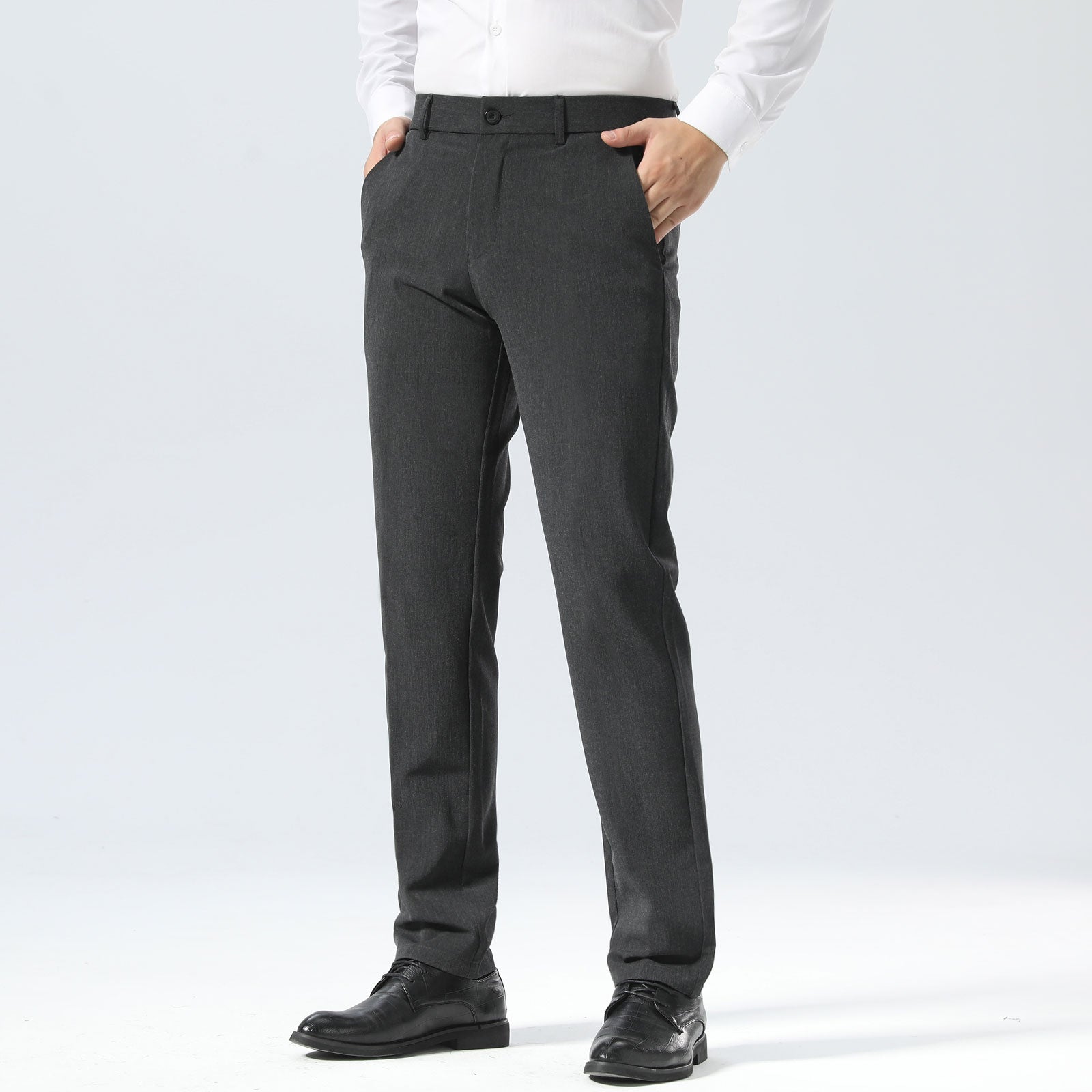 Plaid&Plain Dark Heather Grey Men’s Slim - Fit Dress Pants | Stretch Dress Pants