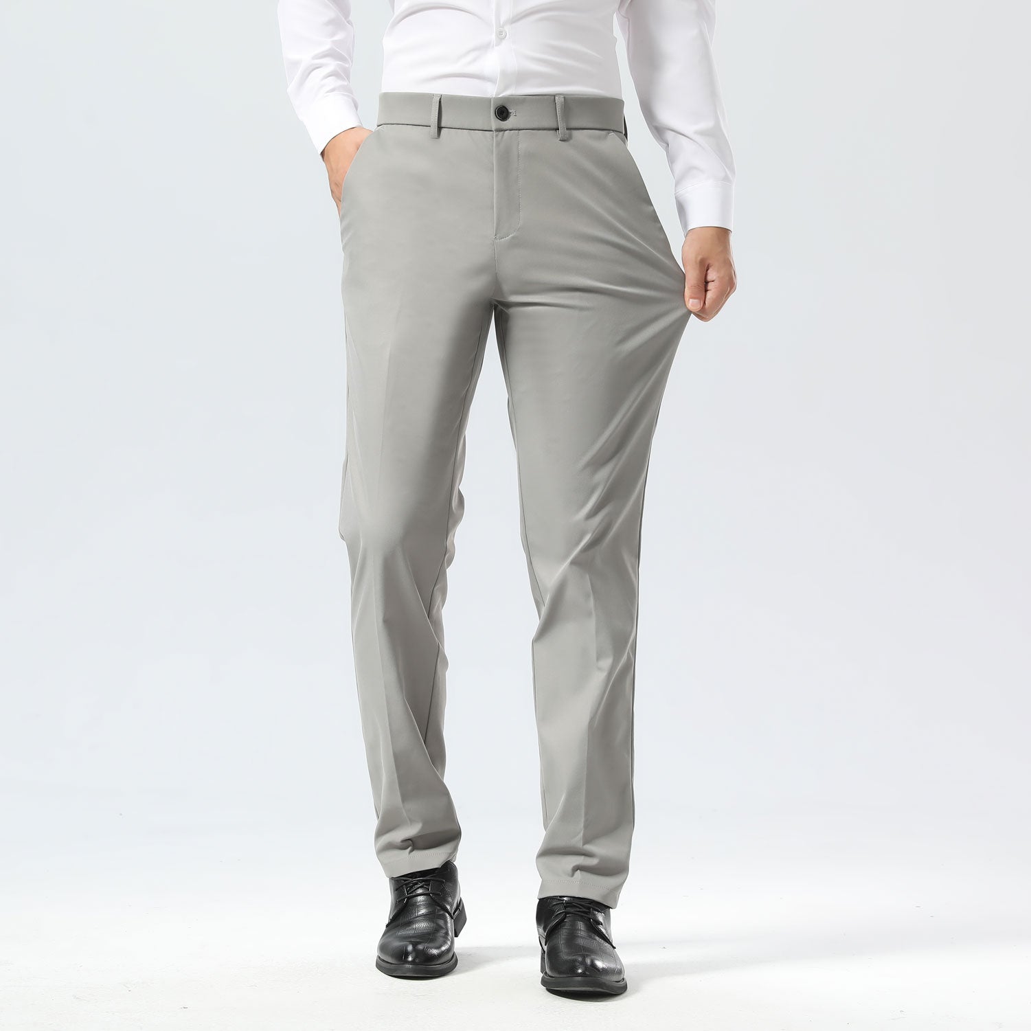 Plaid&Plain Iron Grey Men's Dress Pants | Slim Fit Stretch Comfy Dress Pants