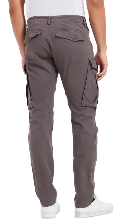 Plaid&Plain Men's Grey Slim Fit Cargo Pants | Tactical Utility with Articulated Knees | Outdoor Hiking & Workwear