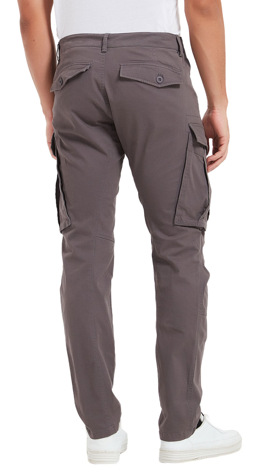 Plaid&Plain Men's Grey Slim Fit Cargo Pants | Tactical Utility with Articulated Knees | Outdoor Hiking & Workwear