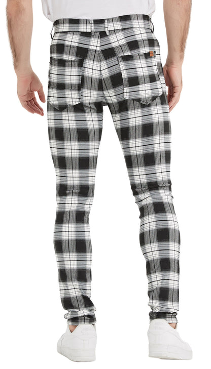 Plaid&Plain Classic Grey Plaid Skinny Men's Chinos | Slacks Tapered Trousers