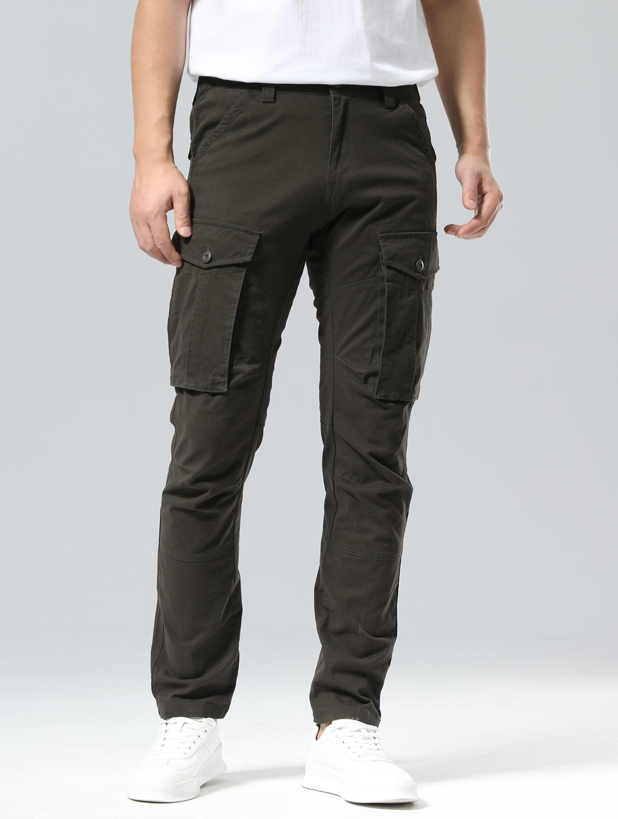 Plaid&Plain Men's Charcoal Slim Fit Cargo Pants | Tactical Utility with Articulated Knees | Outdoor Hiking & Workwear