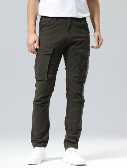 Plaid&Plain Men's Charcoal Slim Fit Cargo Pants | Tactical Utility with Articulated Knees | Outdoor Hiking & Workwear