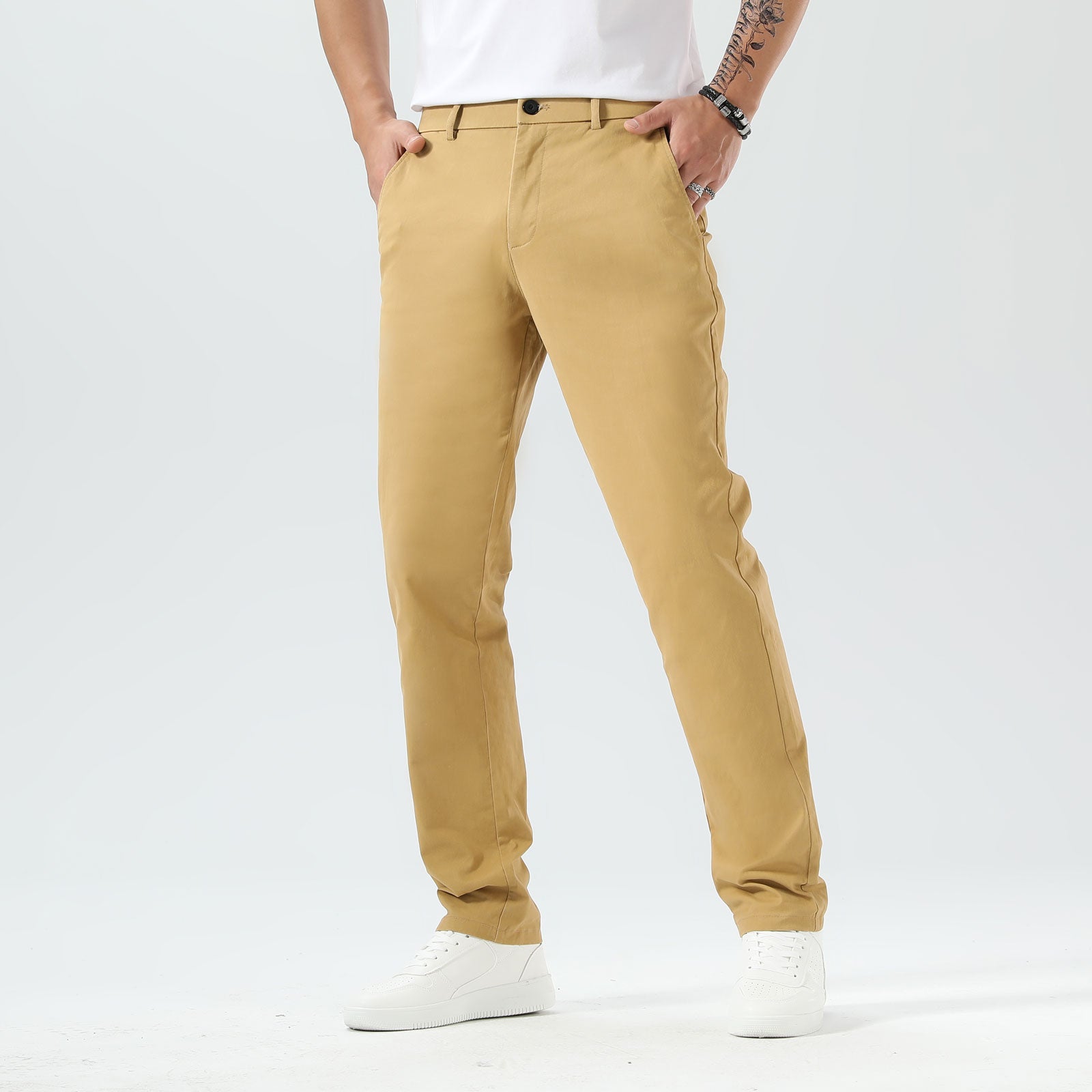 Plaid&Plain Khaki Men’s Slim Fit Chinos| Men’s Tapered Chino Pants