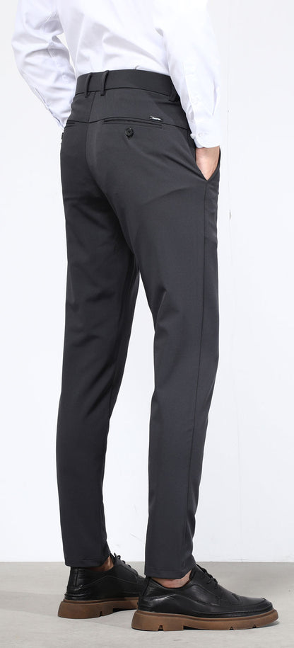 Plaid&Plain Men's Charcoal Slim Fit Dress Pants | 4-Way Flex Stretch Suit Pants