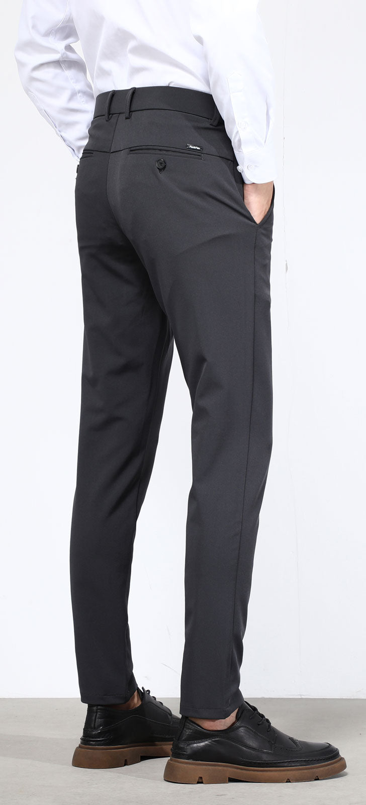Plaid&Plain Men's Charcoal Slim Fit Dress Pants | 4-Way Flex Stretch Suit Pants