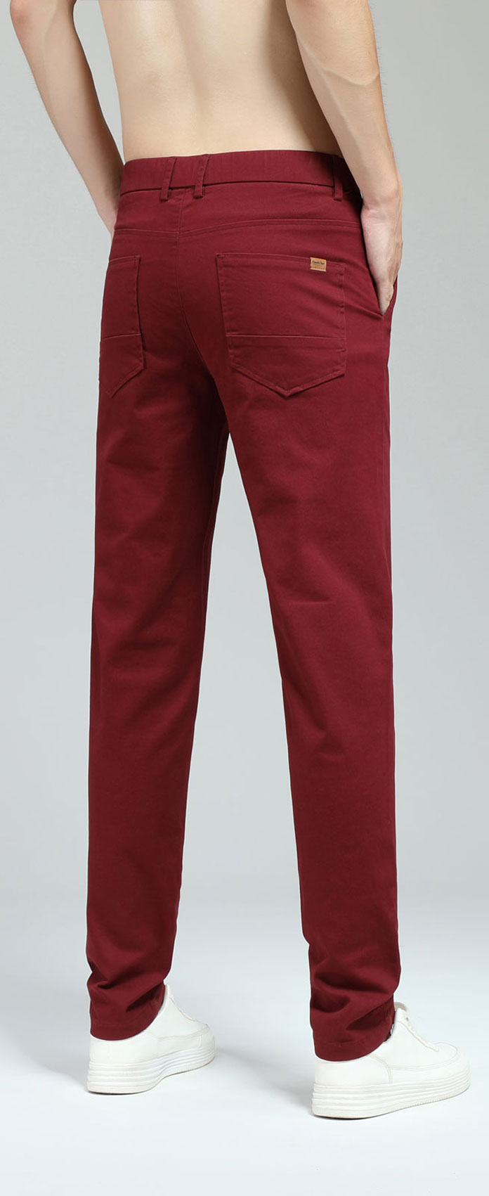 Plaid&Plain Men's Burgundy Skinny Chinos | Slacks Tapered Trousers Suit Pants