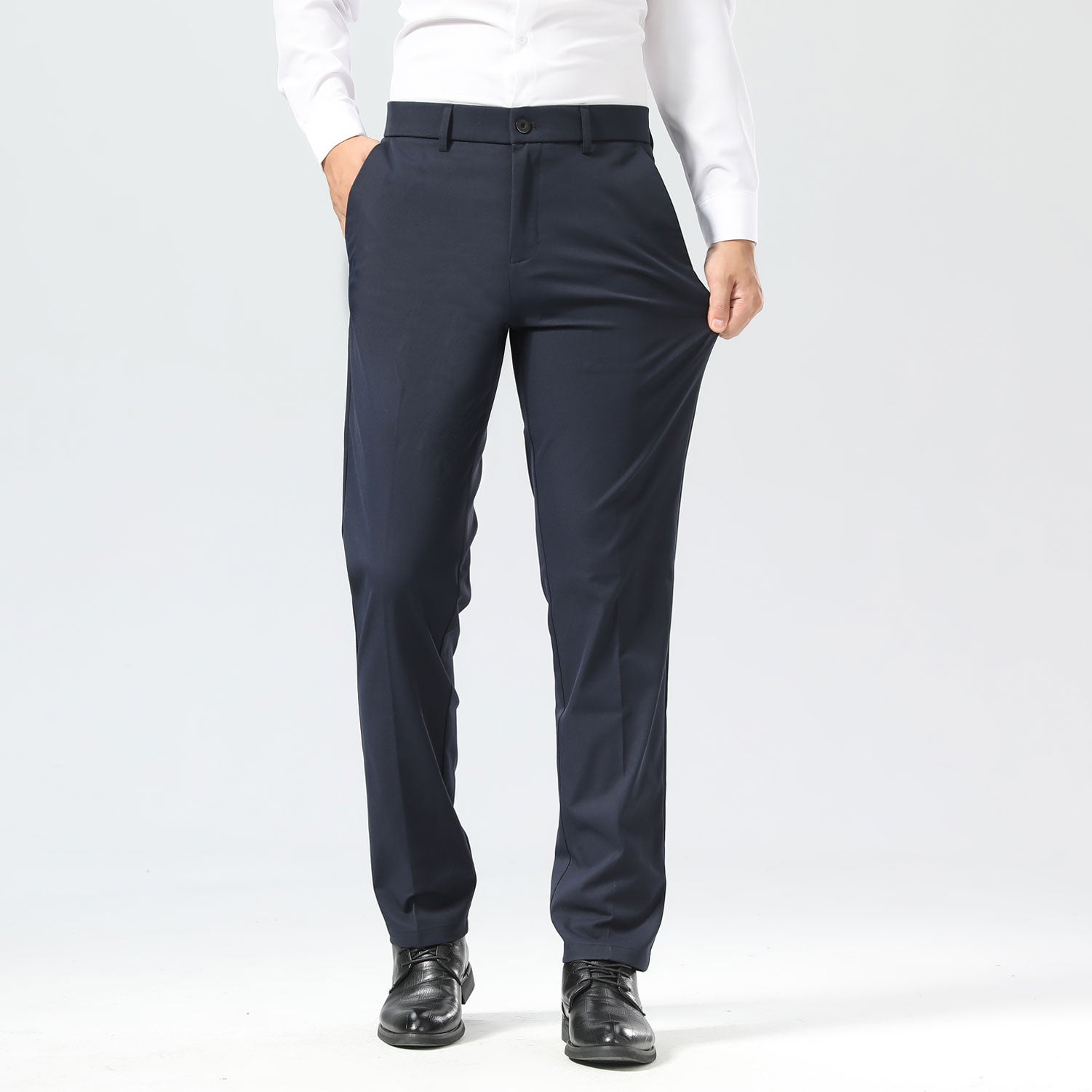 Plaid&Plain Navy Blue Men's Dress Pants | Slim Fit Stretch Comfy Dress Pants