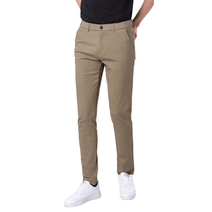 Plaid&Plain Men's Dark Pebble Khaki Skinny Chinos | Slacks Tapered Trousers Suit Pants - Plaid&Plain-819-Dark Pebble Khaki-27X28