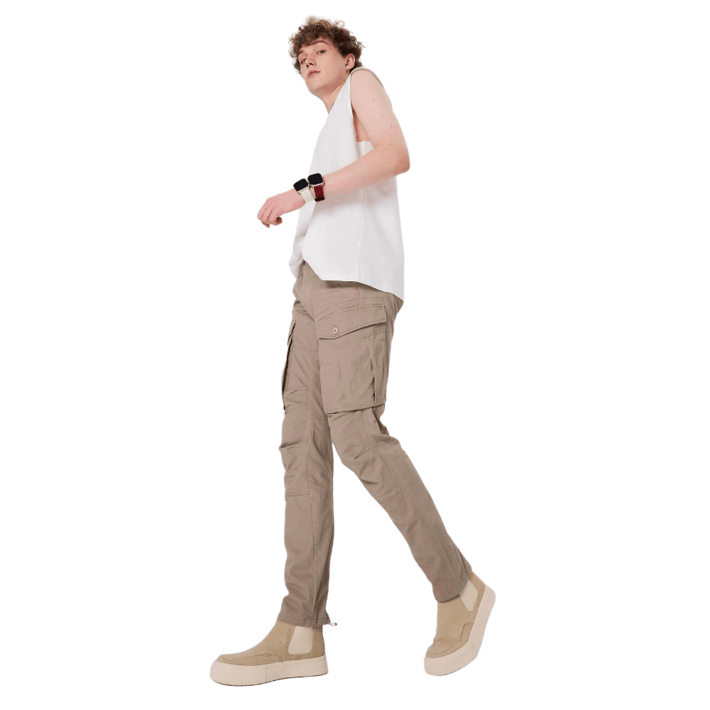 Plaid&Plain Men's Taupe Slim Fit Cargo Pants | Tactical Utility with Articulated Knees | Outdoor Hiking & Workwear - Plaid&Plain-C804-Taupe-28X28