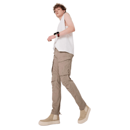 Plaid&Plain Men's Taupe Slim Fit Cargo Pants | Tactical Utility with Articulated Knees | Outdoor Hiking & Workwear - Plaid&Plain-C804-Taupe-28X28