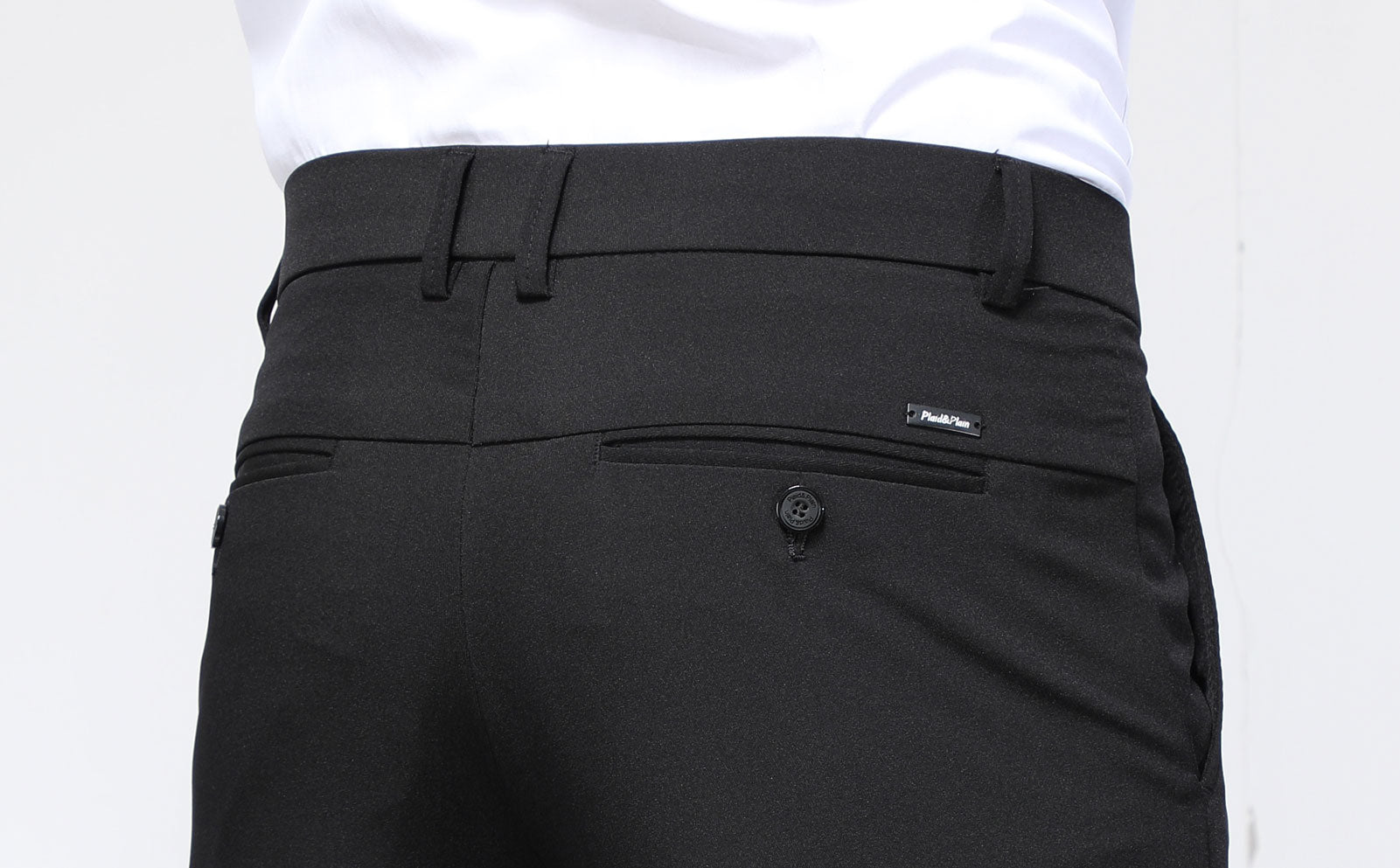 Plaid&Plain Men's Black Slim Fit Dress Pants | 4-Way Flex Stretch Suit Pants