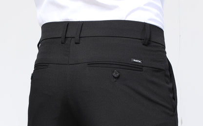 Plaid&Plain Men's Black Slim Fit Dress Pants | 4-Way Flex Stretch Suit Pants