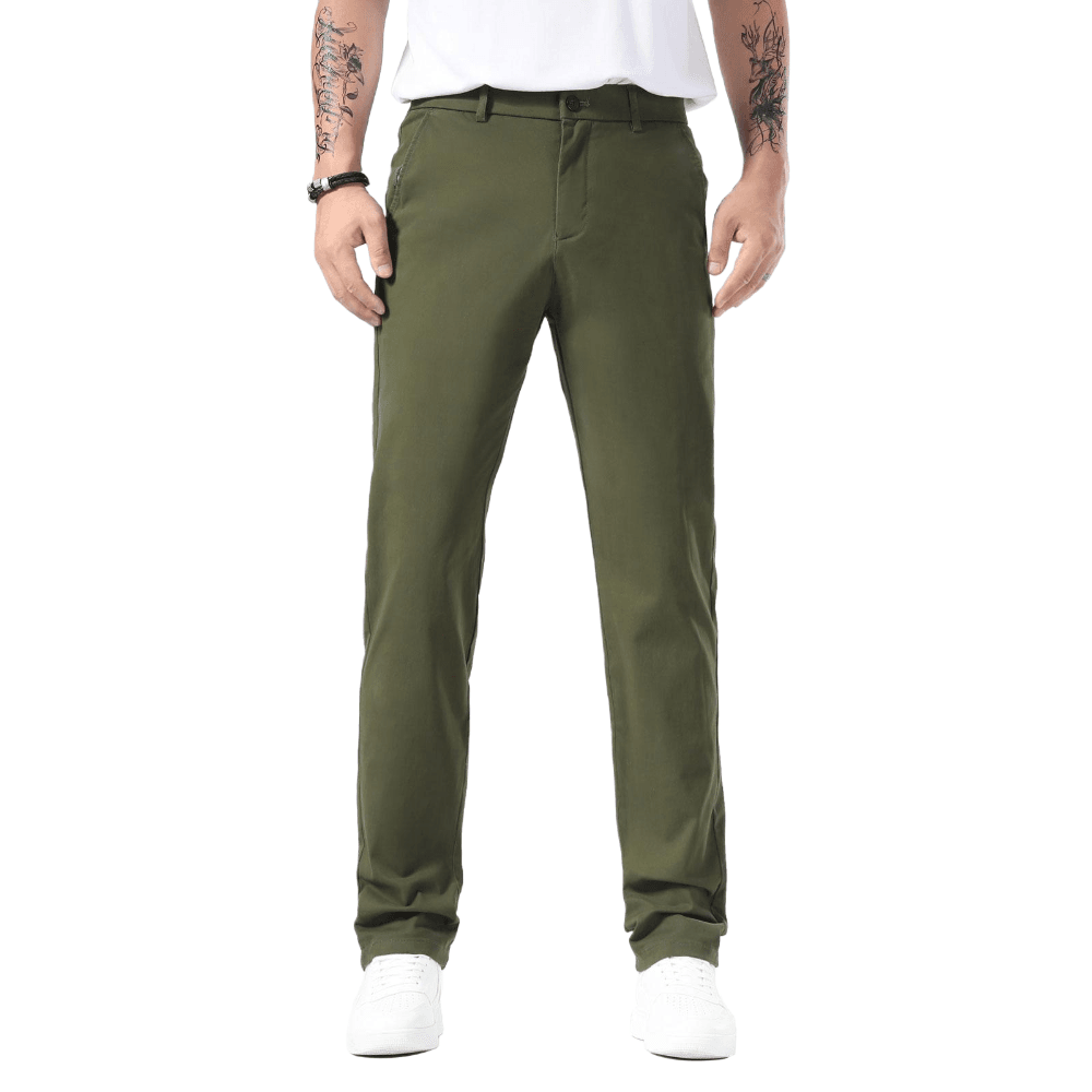 Plaid&Plain Olive Men’s Slim - Fit Chinos| Men’s Tapered Chino Pants - Plaid&Plain-8801-Olive-27X28